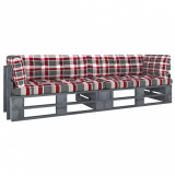 Canapea din paleti cu 2 locuri, cu perne, gri, lemn pin tratat GartenMobel Dekor, vidaXL