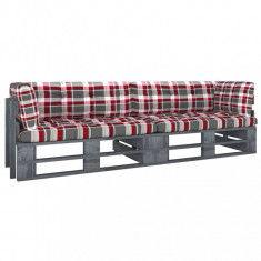 vidaXL Canapea din paleți cu 2 locuri, cu perne, gri, lemn pin tratat foto