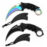 Cumpara ieftin Set doua cutite karambit vanatoare DEPOX&reg;, lamă fixă, oțel inoxidabil 420, negru/rainbow, 19 cm