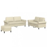 Cumpara ieftin Set de canapele cu perne, 3 piese, crem, piele ecologica