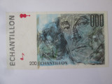 Franța 200 Francs aUNC,bancnotă test/specimen emisiune privată ediție limitată