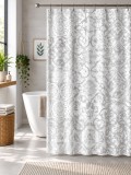 Cumpara ieftin Perdea de Dus Print Model Patchwork, Gri si Alb, Marime 180 180 cm, Poliester si Polipropilena, 12 Inele Incluse