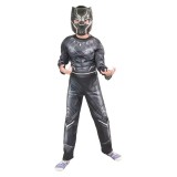 Costum Black Panther KidMania&reg; cu muschi si masca pentru copii 3-5 ani 90-110 cm