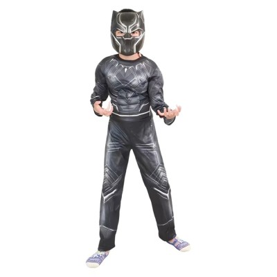 Costum Black Panther KidMania&amp;reg; cu muschi si masca pentru copii 5-7 ani 110-120 cm foto