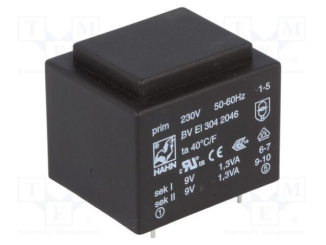 Transformator &icirc;ncapsulat HAHN 2,6VA 230VAC 9V 145mA PCB