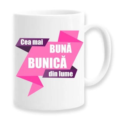 Cana alba personalizata &amp;quot;Cea mai buna bunica&amp;quot;, INOVATIX&amp;reg;. 330ml foto