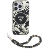 Husa pentru iPhone 16 Pro Max - Guess IML Palm Trees Triangle with Pearl Strap MagSafe (GUHMP16XHPCTPLSK) - Black