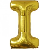 Balon folie metalizata litera i, flippy, 80 cm, umflati cu heliu sau aer, ambalaj individual, pai inclus, auriu