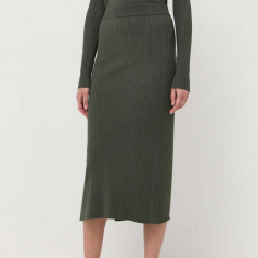 Max Mara Leisure fusta culoarea verde, midi, drept