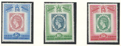 St Lucia 1960 Mi 165/67 MNH - 100 de ani de timbre foto