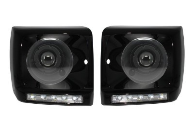 Carcasa Faruri cu Lumini de zi dedicate LED DRL Mercedes G-class W463 (1989-2012) G65 Design Negru cu Faruri Bi-Xenon Performance AutoTuning foto