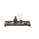 Set decorativ suport pentru lumanari si betisoare parfumate Buddha , Negru-Bronz