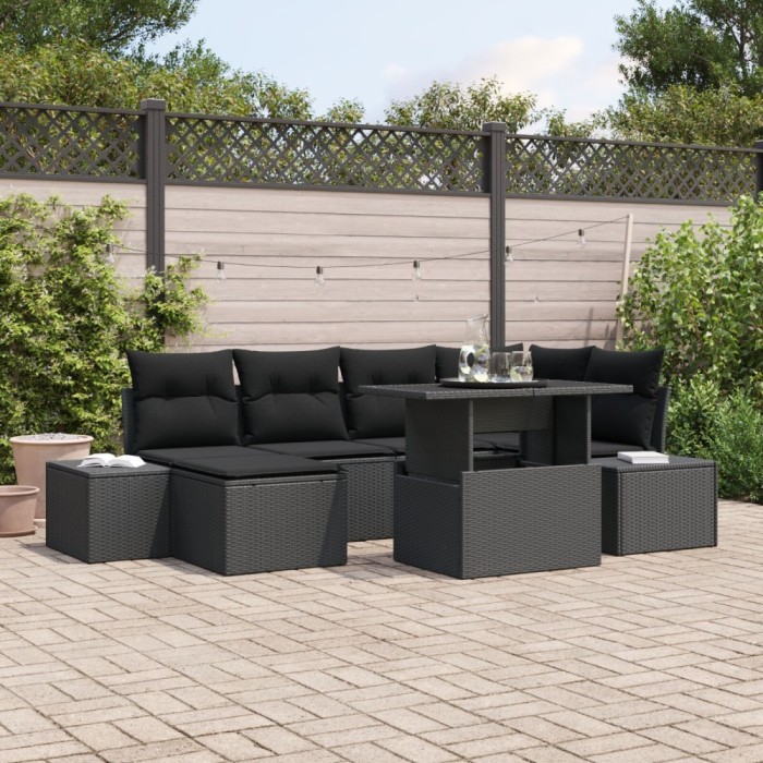 Gossi set de canapea de gradina cu perne negru poliratan
