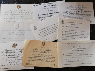 9 invitatii receptii diverse ambasade in Romania, personalitati, anii 1960-1970 foto