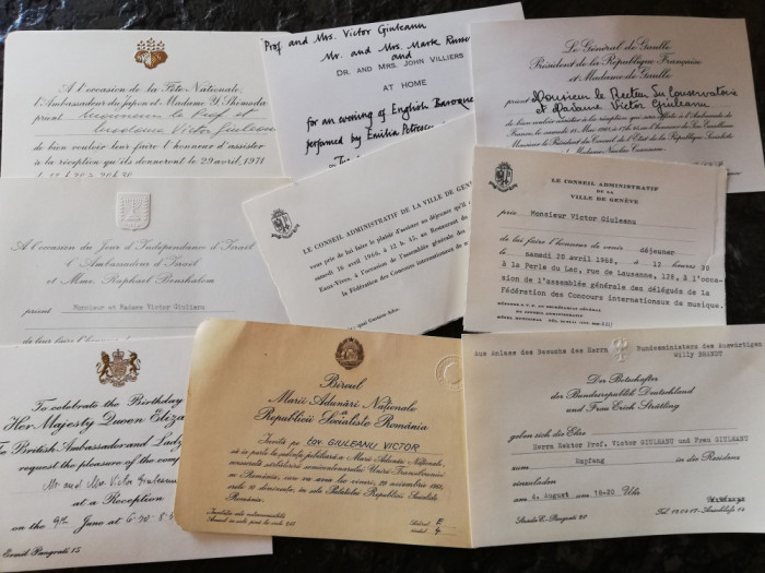 9 invitatii receptii diverse ambasade in Romania, personalitati, anii 1960-1970