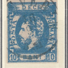 ROMANIA1871 LP 31 b REGELE CAROL I CU BARBA 10 BANI ALBASTRU T9 EROARE STAMPILAT