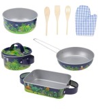 Set de gatit pentru copii cu vase din metal 9 piese