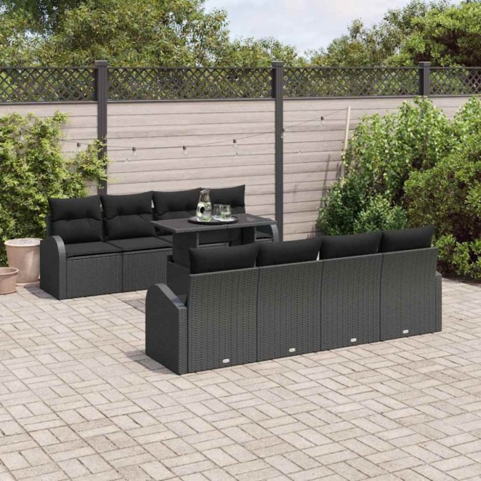 vidaXL Set de canapele pentru grădină 9 pcs Negru 100 x 55 x 73 cm 3357346