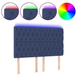 Cumpara ieftin Tablie de pat cu LED, albastru, 144x7x118/128 cm, textil