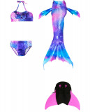 Cumpara ieftin Set 4 piese Costum de baie Model Sirena, include si Inotatoarea pentru fixarea cozii, Albastru/Roz, 130 cm