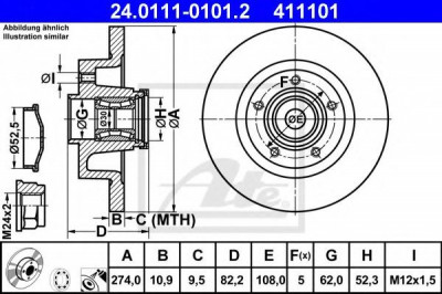 Disc frana RENAULT LAGUNA II Grandtour (KG0/1) (2001 - 2016) ATE 24.0111-0101.2 foto