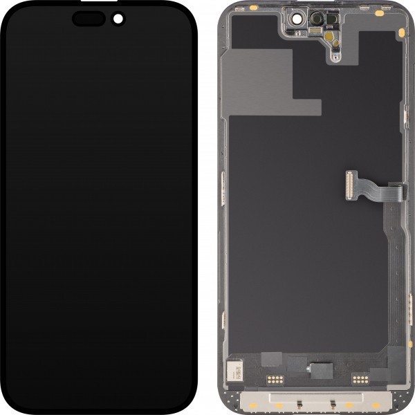 Display cu Touchscreen MP compatibil cu Apple iPhone 14 Pro Max, cu Rama, Versiune Soft OLED 120Hz FHD Diagnostic, Negru
