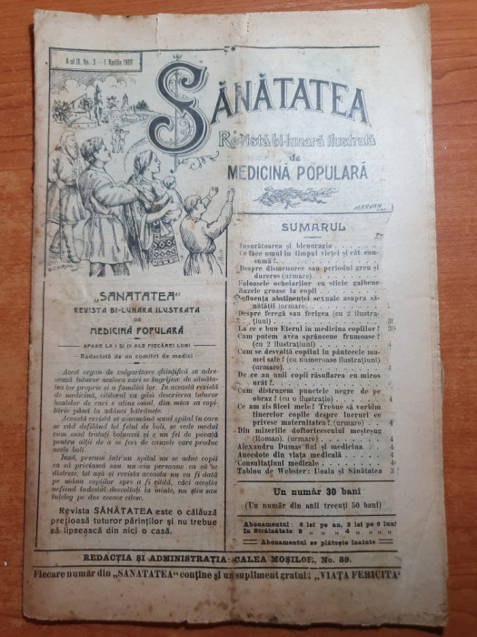 sanatatea 1 aprilie 1909-revista de medicina populara