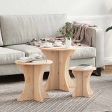 Masuta Cafea Lemn Masiv Pin Natural, 3 Buc, 46x46x47 cm, Design Rustic, Living