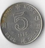 Moneda 5 dollars 1988 - Hong Kong, Asia, Cupru-Nichel