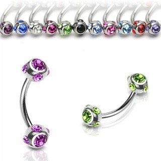 Piercing pentru spr&acirc;ncene din oțel inoxidabil - inel cu rame ornamentate, zirconii rotunde - Culoare zirconiu piercing: Verde deschis - G