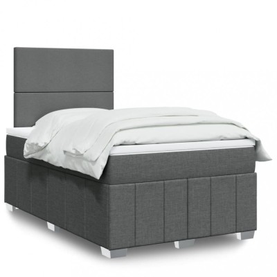 vidaXL Pat box spring cu saltea, gri &amp;icirc;nchis, 120x200 cm, textil 3291629 foto