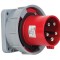Fisa stecher incastrabil 5 poli 63A 3P+N+PE drept 380V culoare rosie IP67 6h CEE 100x100mm