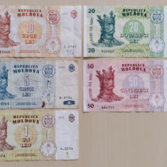 Bancnote Moldova - 1leu (2009) - 5, 10, 20, 50 lei (2015)