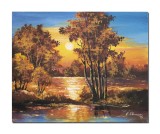 Cumpara ieftin Tablou apus de soare pictat manual, Calmitate, 50x40cm ulei pe panza, Constantin Feraru