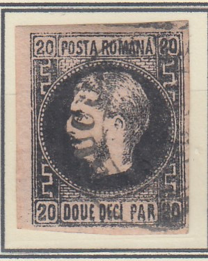 ROMANIA 1866/67 LP 20 c CAROL FAVORITI 20 PAR HARTIE SUBTIRE STAMPILA BUCURESTI foto