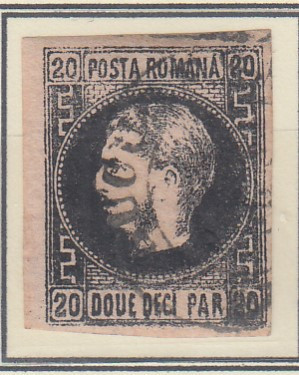 ROMANIA 1866/67 LP 20 c CAROL FAVORITI 20 PAR HARTIE SUBTIRE STAMPILA BUCURESTI