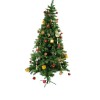Set brad artificial de craciun decorat cu conuri pin si elemente decorative, nins, alb/verde, Oem