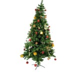 Set brad artificial de craciun decorat cu conuri pin si elemente decorative, nins, alb/verde, Oem