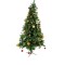 Set brad artificial de craciun decorat cu conuri pin si elemente decorative, nins, alb/verde