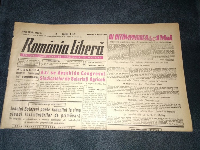 ZIARUL ROMANIA LIBERA 9 APRILIE 1949