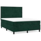 Cumpara ieftin Pat box spring cu saltea, verde inchis, 140x190 cm, catifea