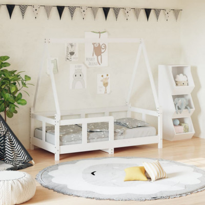 vidaXL Cadru de pat pentru copii, alb, 70x140 cm, lemn masiv de pin foto