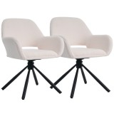 Set de 2 scaune de dining moderne, tapițate &icirc;n sherpa, cu cotiere și funcție rotativă, Alb