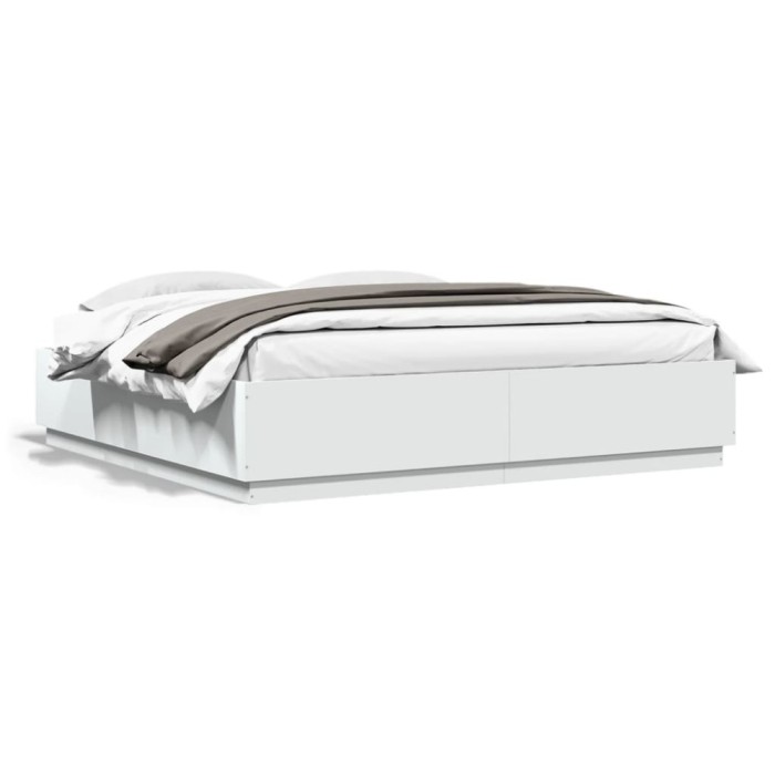 Gossi cadru de pat cu lumini led, alb, 200x200 cm, lemn prelucrat