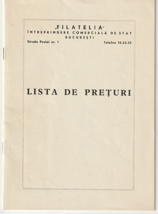 Romania istorie postala ,lista de preturi 1964 .