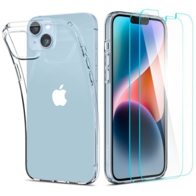 Husa pentru iPhone 14 Plus + 2x Folie - Spigen Crystal Pack 360 - Crystal Clear foto
