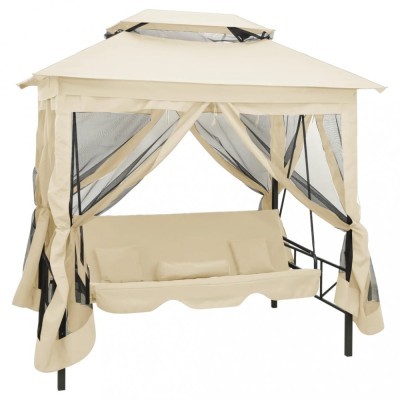 vidaXL Balansoar extensibil cu pavilion, alb crem 43239 foto