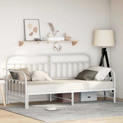 vidaXL Cadru de pat de zi cu headboard Alb 100 x 190 cm Oțel foto