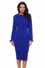 M596-4 Rochie midi stil office, cu guler si maneci lungi foto