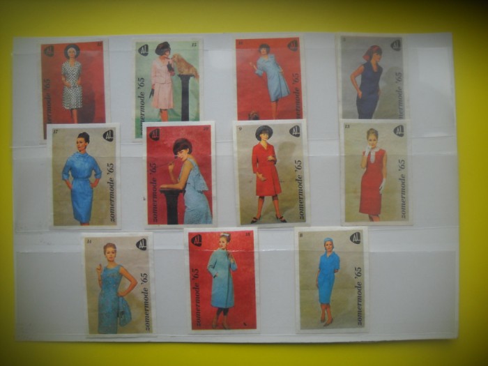 HOPCT LOT NR 26 MODA FEMININA IN ANUL 1965 -11 ETICHETE VECHI CHIBRITURI-FILUMENIE-OLANDA
